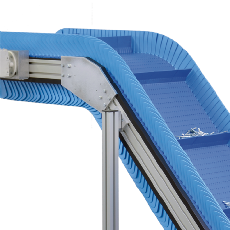  KFM-P 2040 Incline Plastic Modular Belt Conveyor with cleats and side walls