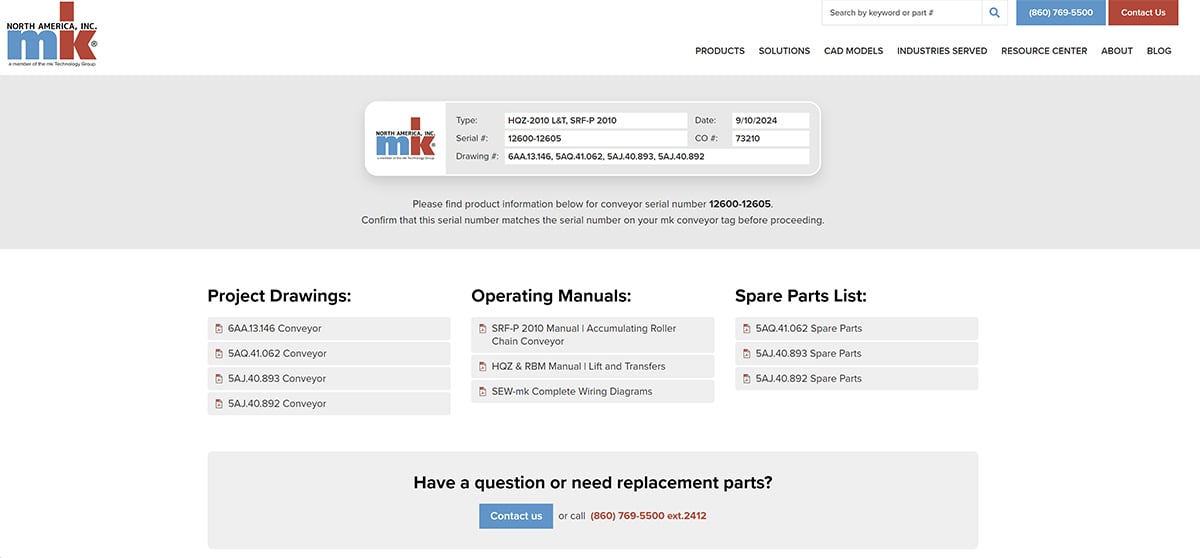 A screenshot of the serial number portal for project 73210 on mk's website.